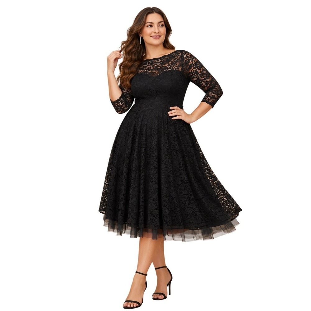 NWT Torrid Lace Dress Women's Size 22 Black Illusion 3/4 Sleeve Fit & Flare